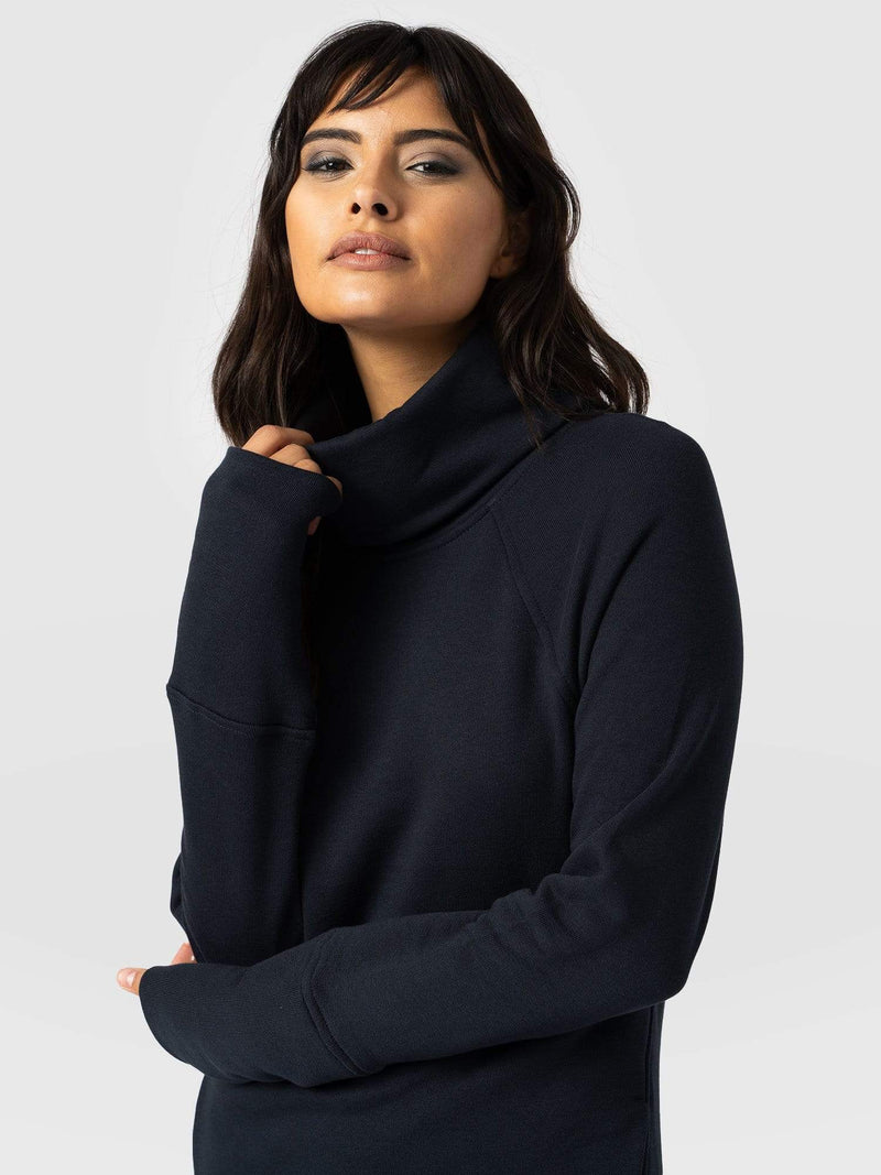 Cotton Roll Neck Sweater Navy - Women's Sweaters | Saint + Sofia® EU
