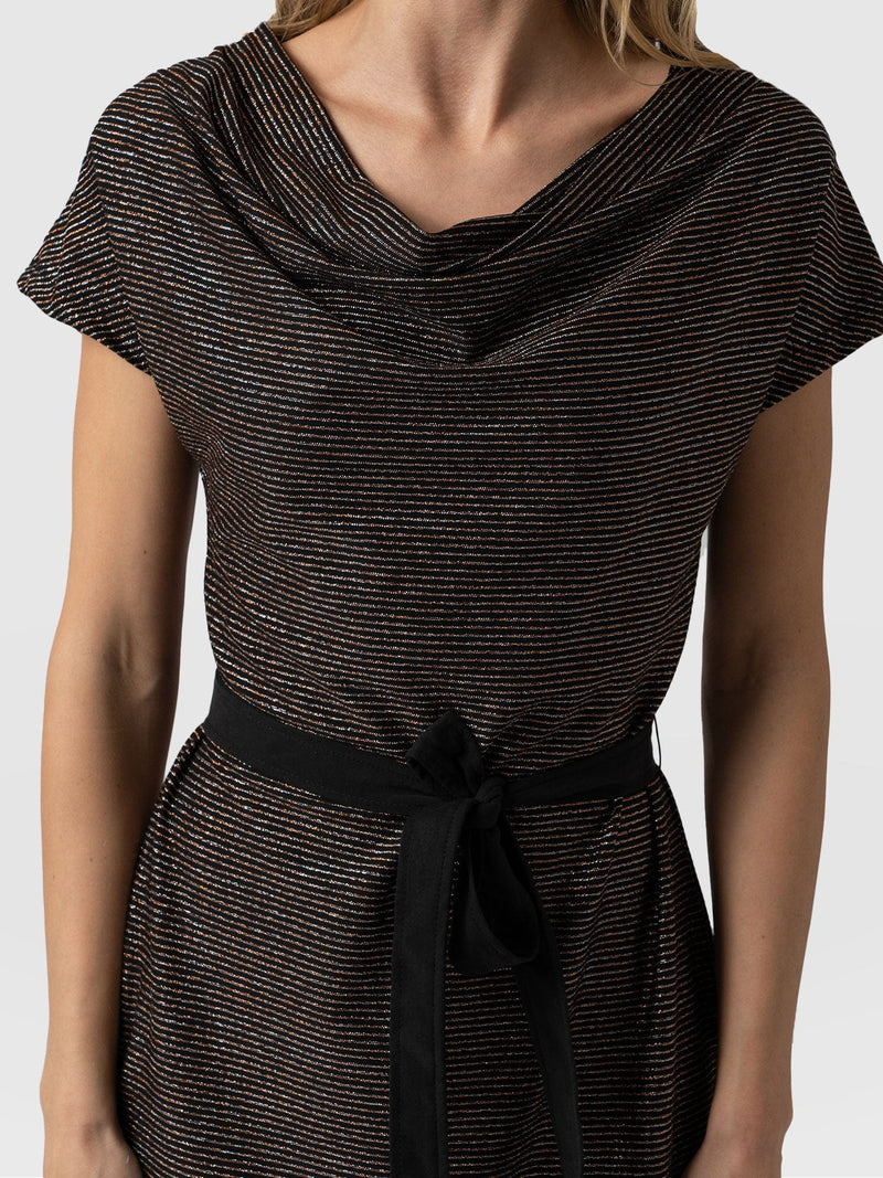 Cowl Neck Dress Metallic Stripe - Women's Dresses | Saint + Sofia® EU