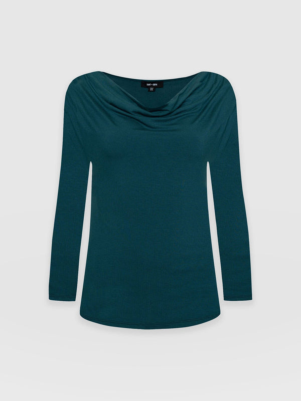 Cowl Neck Tee Deep Green Long Sleeve - Women's T-Shirts | Saint + Sofia® EU