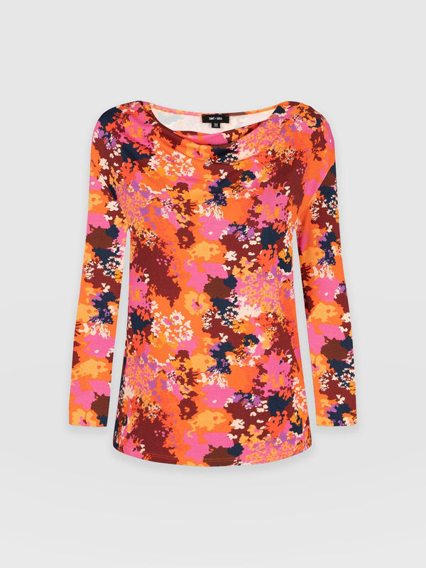Cowl Neck Tee Long Sleeve Sea Floral - Women's T-Shirts | Saint + Sofia® EU