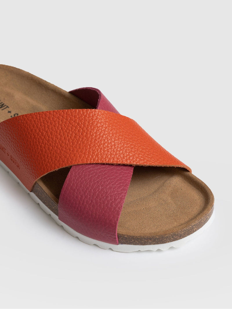 Cross Over Slides Orange & Pink - Women's Sandals | Saint + Sofia® UK