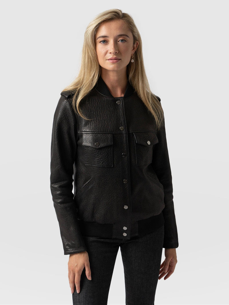 Delphi Leather Bomber Jacket Black - Women's Leather Jackets | Saint + Sofia® EU