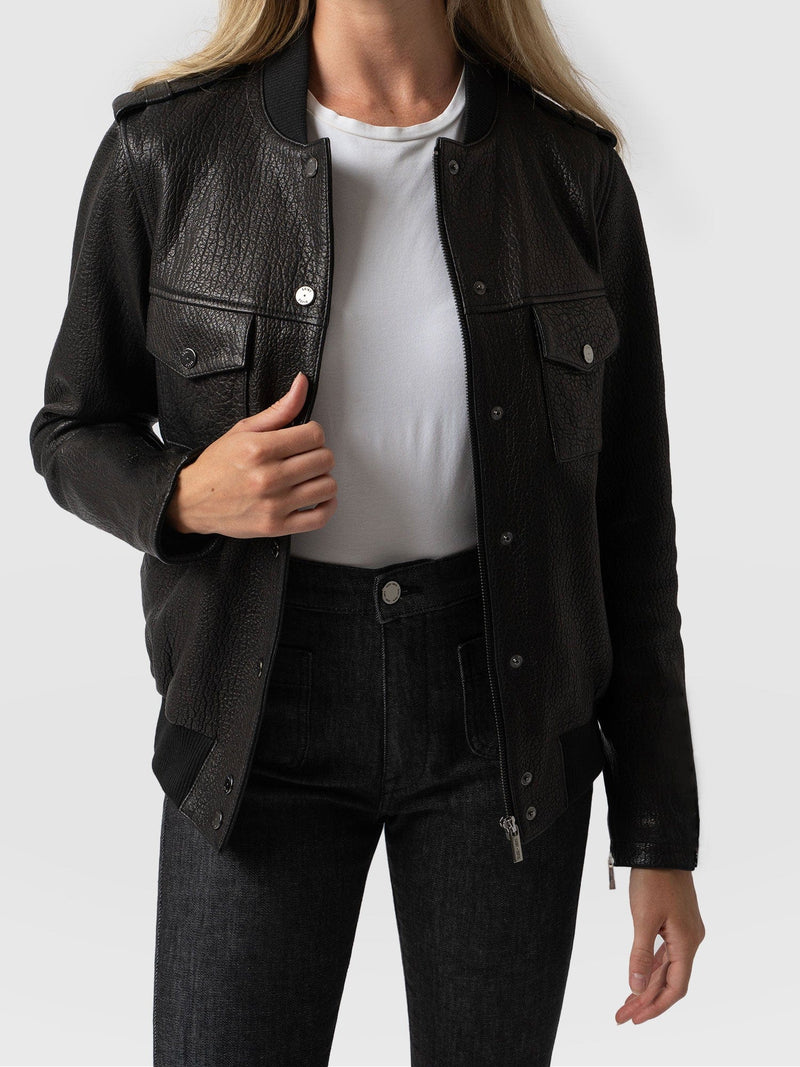 Delphi Leather Bomber Jacket Black - Women's Leather Jackets | Saint + Sofia® EU
