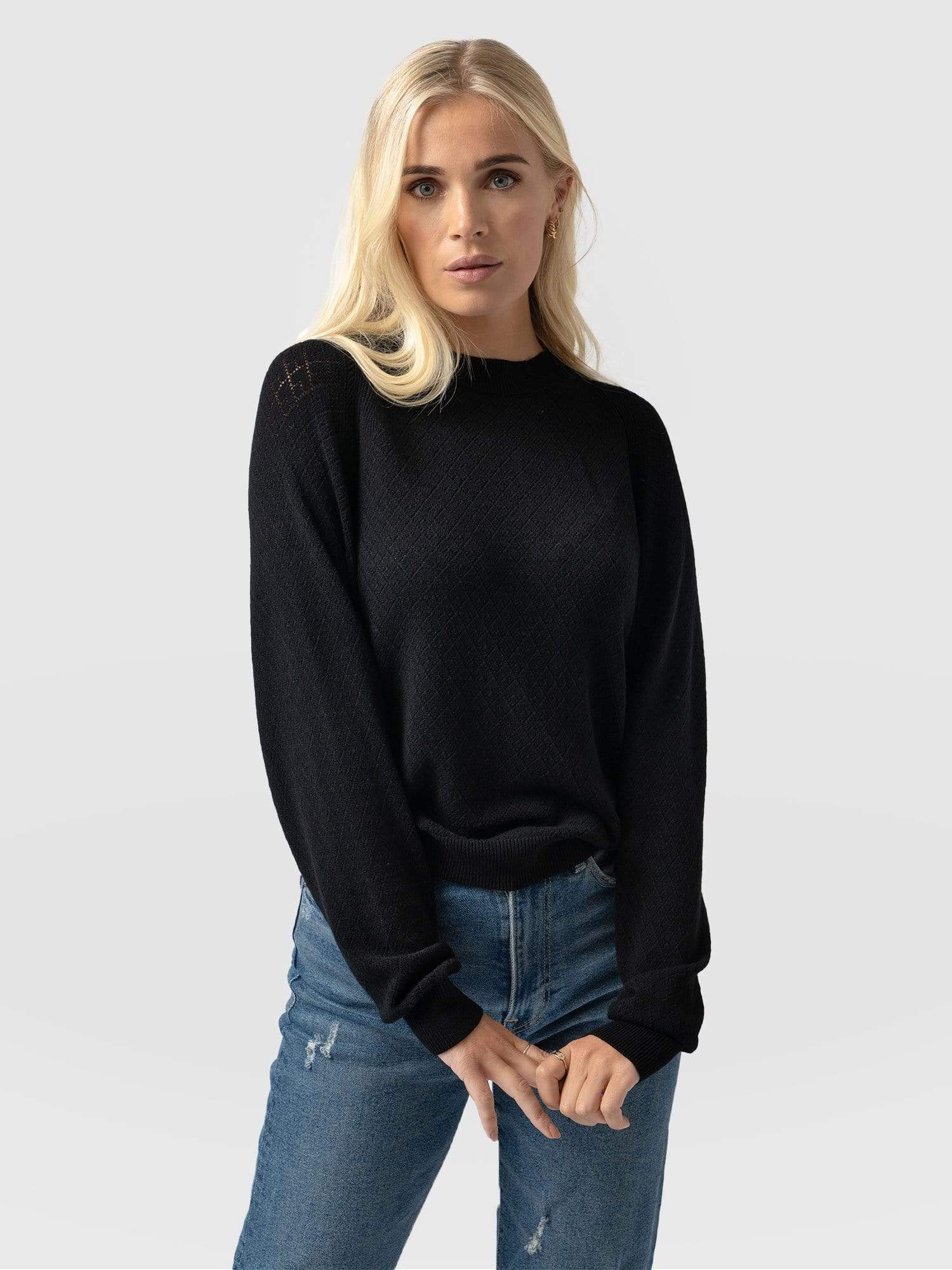 Diamond Knit Jumper Black - Women's Sweaters | Saint + Sofia® EU