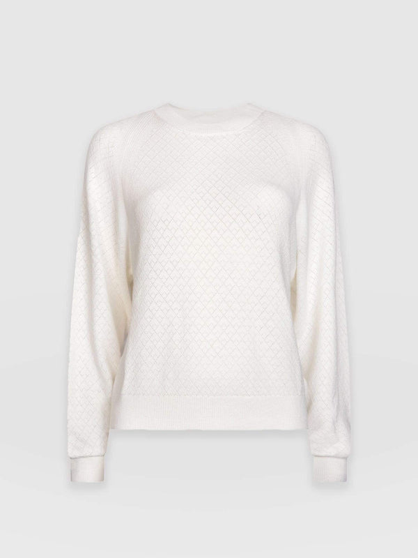Diamond Knit Jumper White - Women's Sweaters | Saint + Sofia® EU