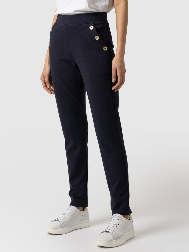 Finsbury Button Pant Navy - Women's Trousers | Saint + Sofia® EU