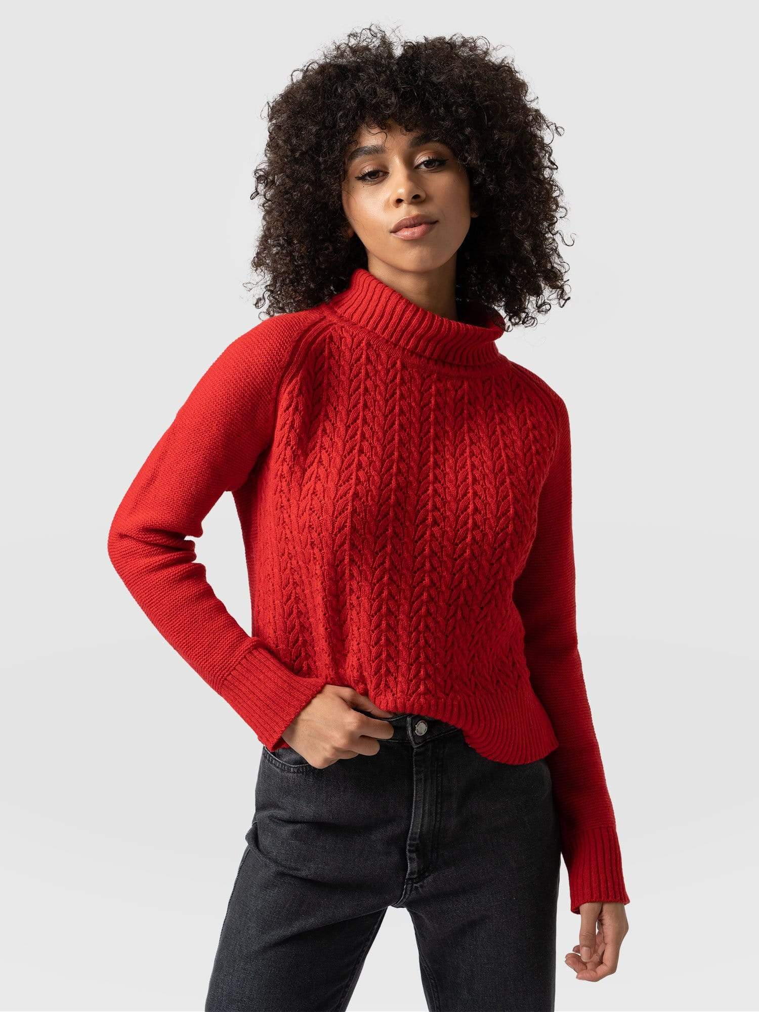 Red ribbed polo deals neck jumper