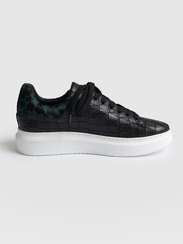 Hampstead Trainer Black Croc & Green Leopard - Women's Trainers | Saint + Sofia® EU