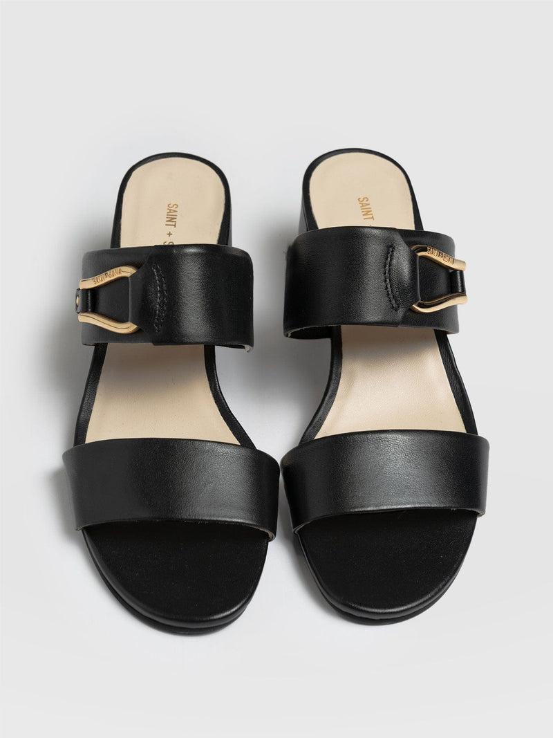 Maida Block Heeled Mules Black - Women's Shoes | Saint + Sofia® UK