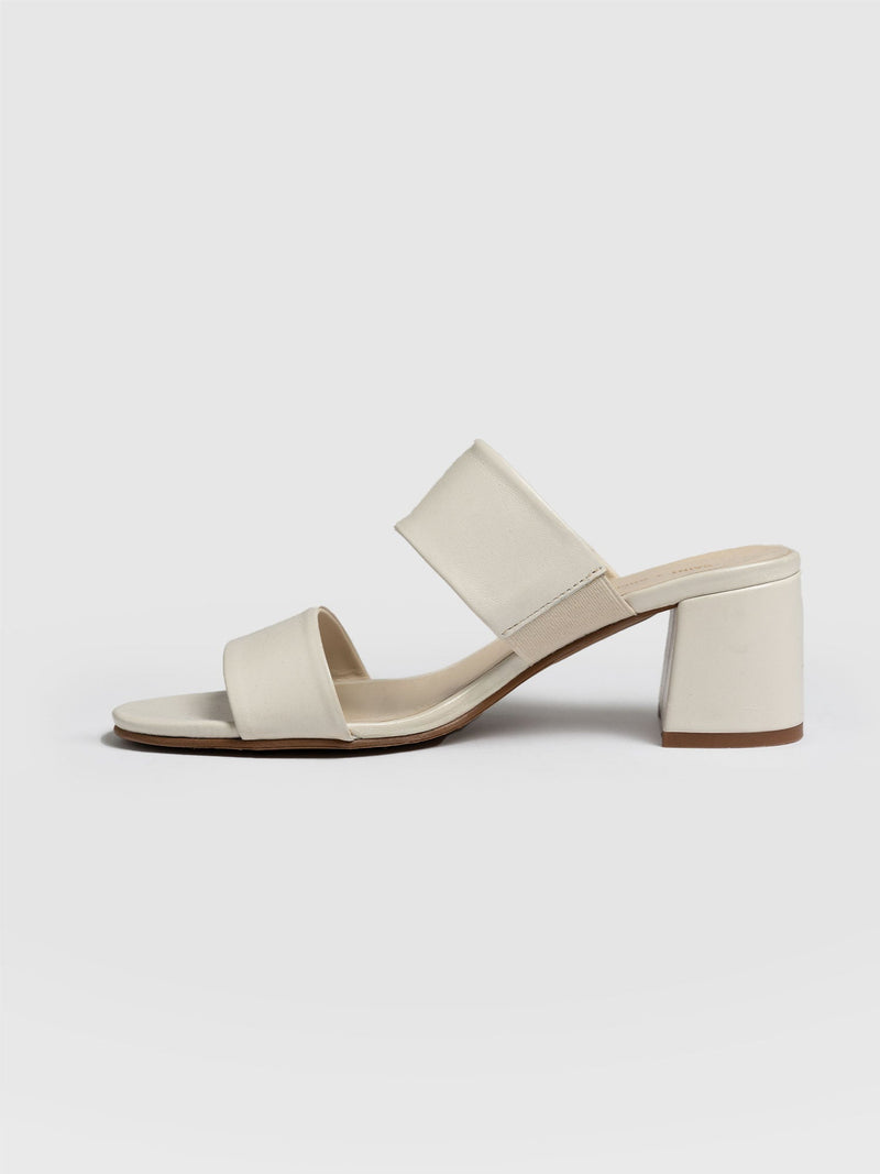 Maida Block Heeled Mules Cream - Women's Shoes | Saint + Sofia® UK