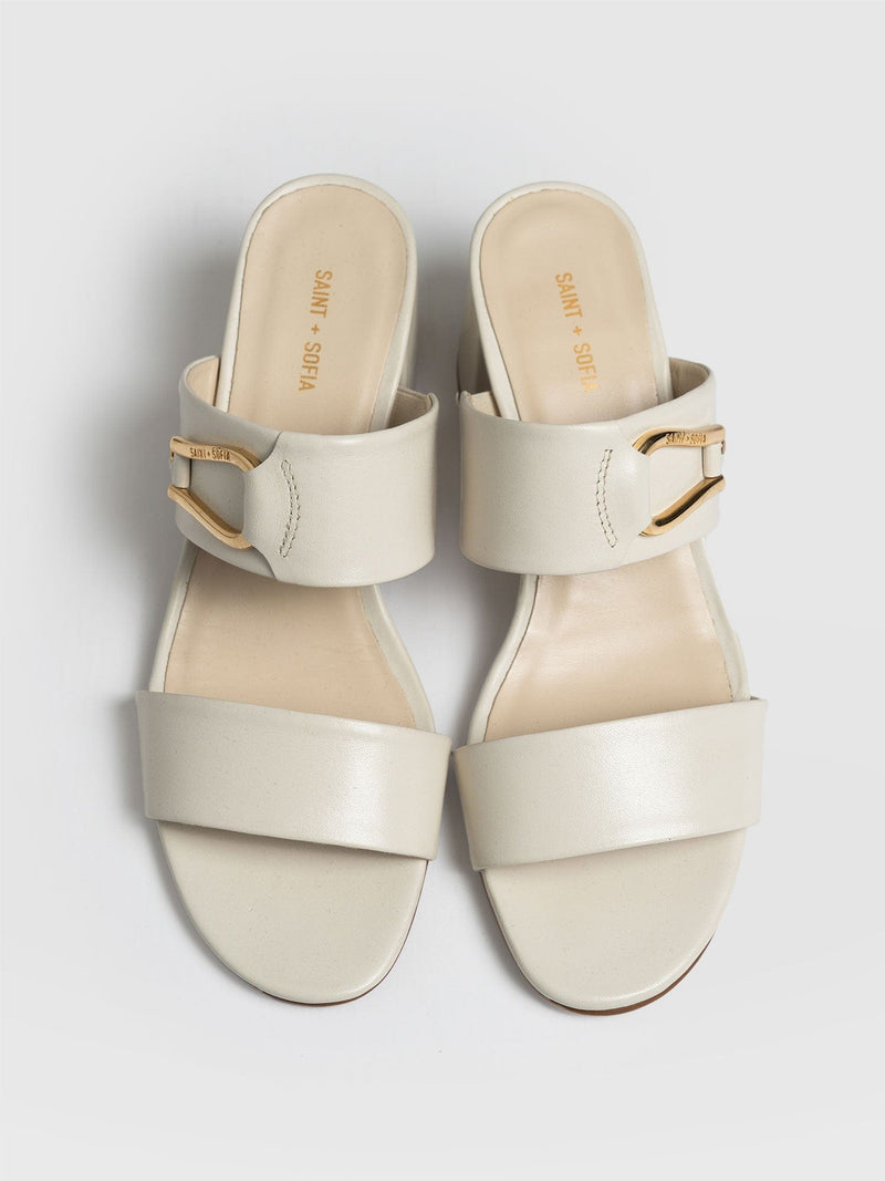 Maida Block Heeled Mules Cream - Women's Shoes | Saint + Sofia® UK