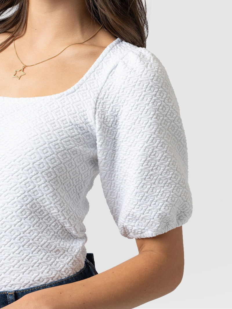 Olivia Puff Sleeve Tee White - Women's T-shirts | Saint + Sofia® EU