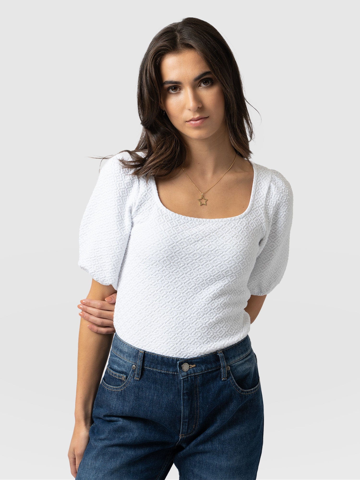 Olivia Puff Sleeve Tee White - Women's T-shirts | Saint + Sofia® EU