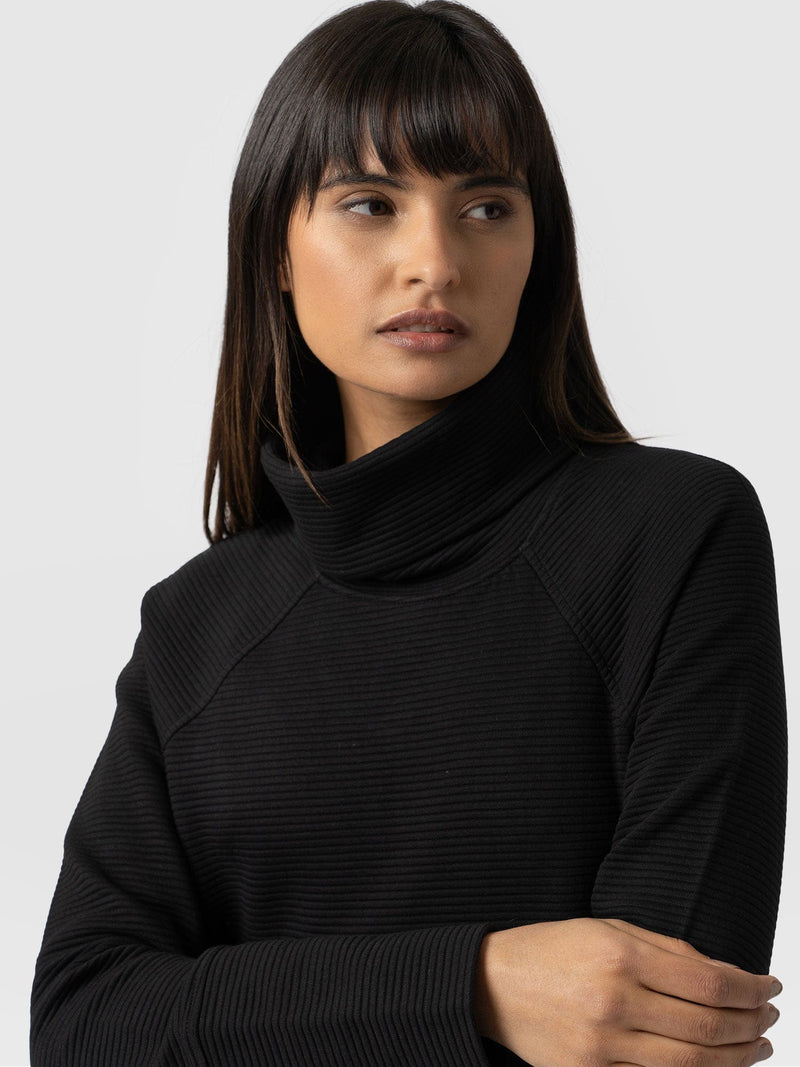 Ottoman Rib Roll Neck Sweater Black - Women's Sweaters | Saint + Sofia® EU