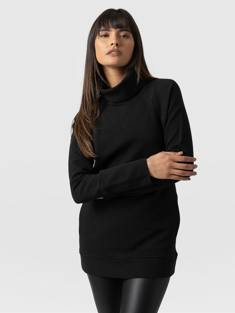 Ottoman Rib Roll Neck Sweater Black - Women's Sweaters | Saint + Sofia® EU