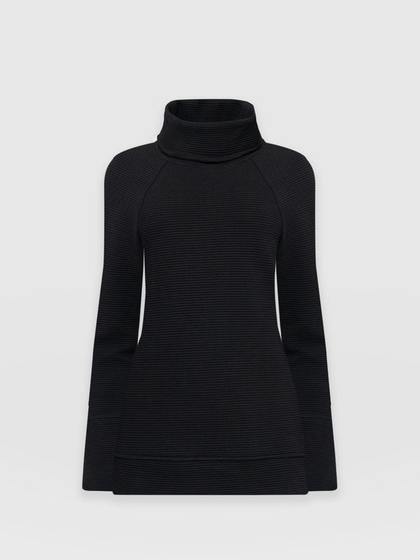 Ottoman Rib Roll Neck Sweater Black - Women's Sweaters | Saint + Sofia® UK