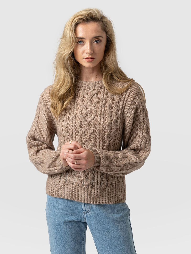 Penny Cable Jumper Beige - Women's Jumpers
