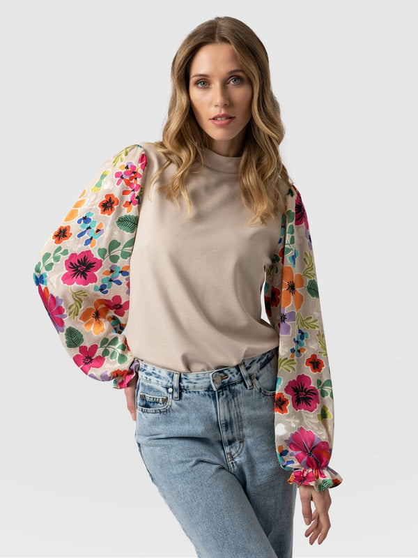 Penny Puff Sleeve Long Sleeve Beige Pop Floral - Women's Tops | Saint + Sofia® EU