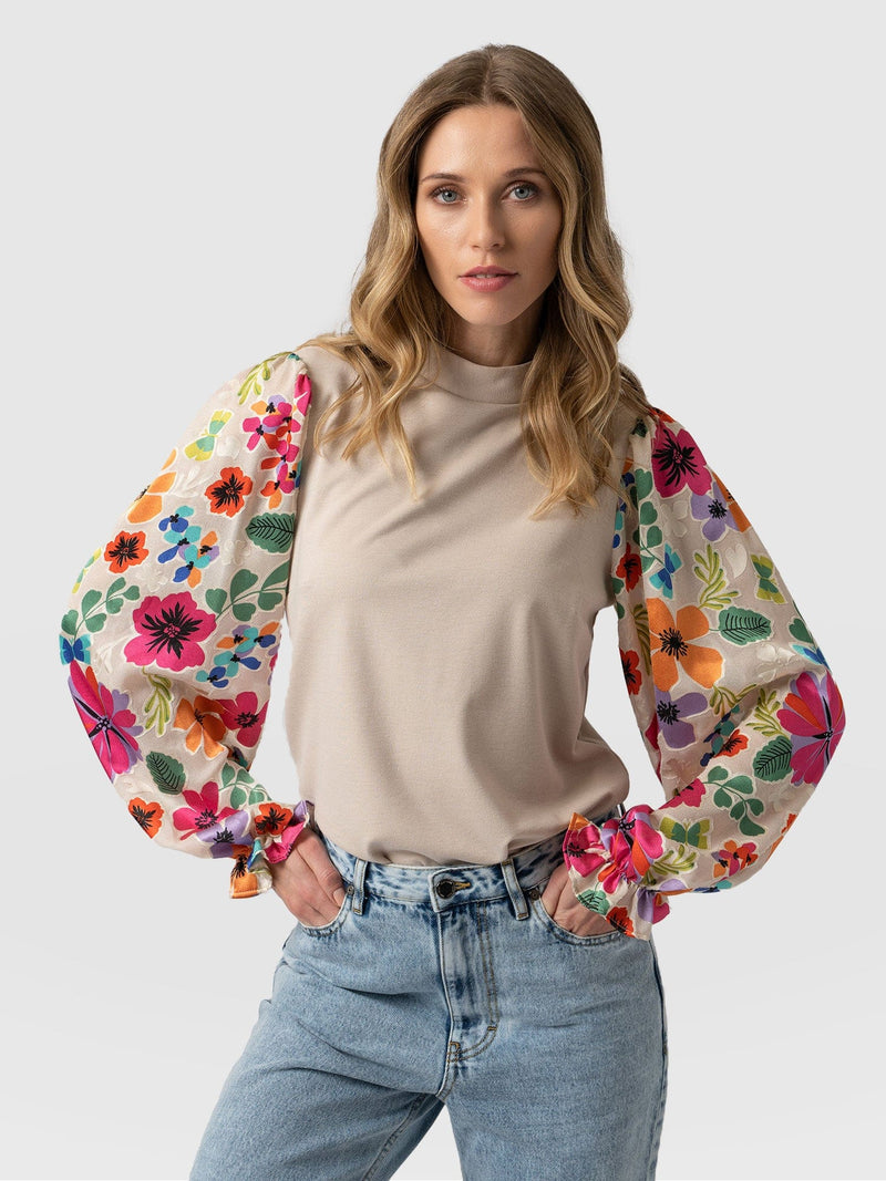 Penny Puff Sleeve Long Sleeve Beige Pop Floral - Women's Tops | Saint + Sofia® EU