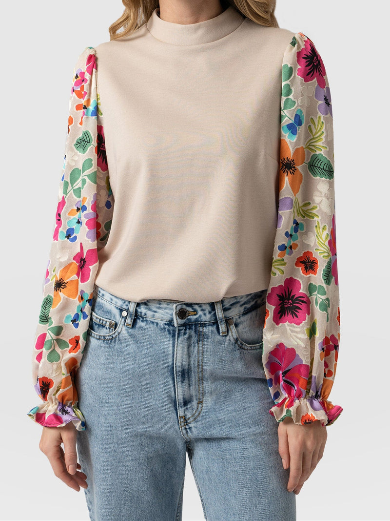 Penny Puff Sleeve Long Sleeve Beige Pop Floral - Women's Tops | Saint + Sofia® EU