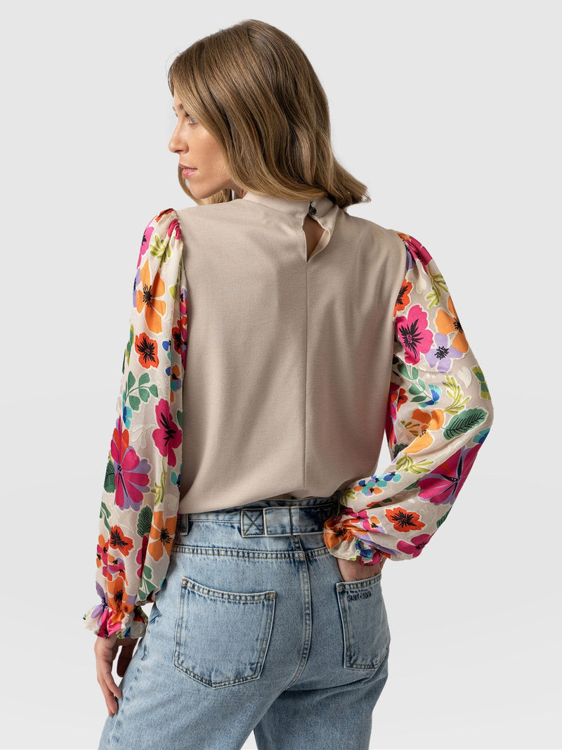 Penny Puff Sleeve Long Sleeve Beige Pop Floral - Women's Tops | Saint + Sofia® EU