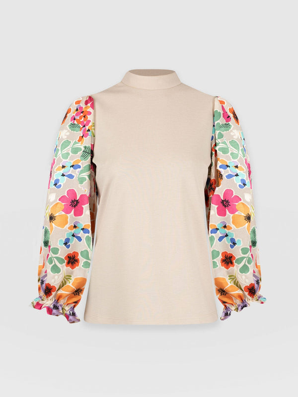 Penny Puff Sleeve Long Sleeve Beige Pop Floral - Women's Tops | Saint + Sofia® EU