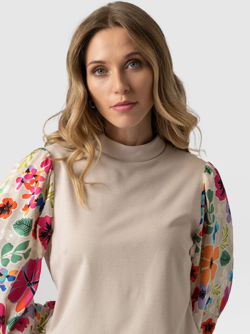 Penny Puff Sleeve Long Sleeve Beige Pop Floral - Women's Tops | Saint + Sofia® EU