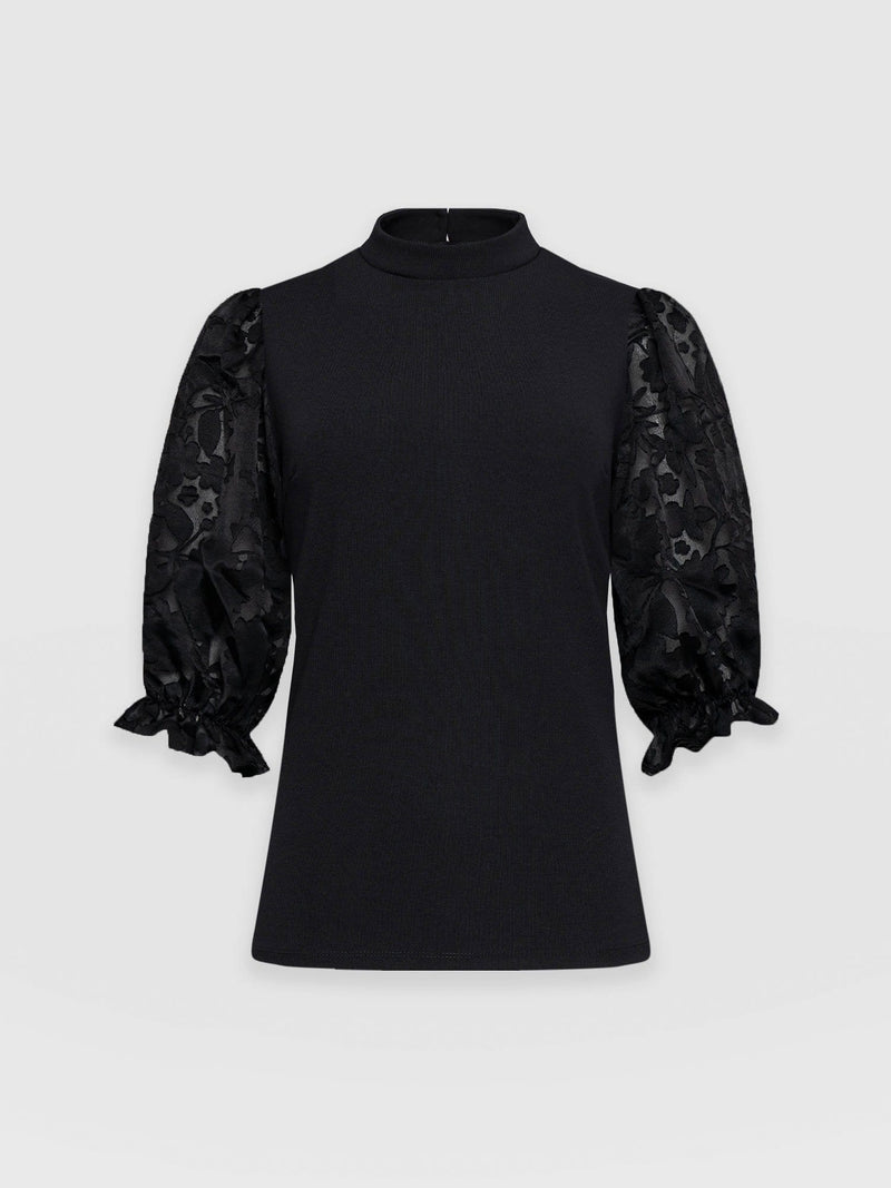 Penny Puff Sleeve Top Black Burnout - Women's T-Shirts | Saint + Sofia® UK