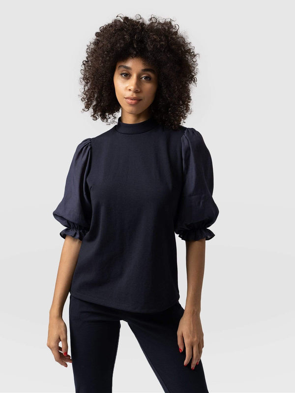 Penny Puff Sleeve Top Navy - Women's T-Shirts | Saint + Sofia® UK