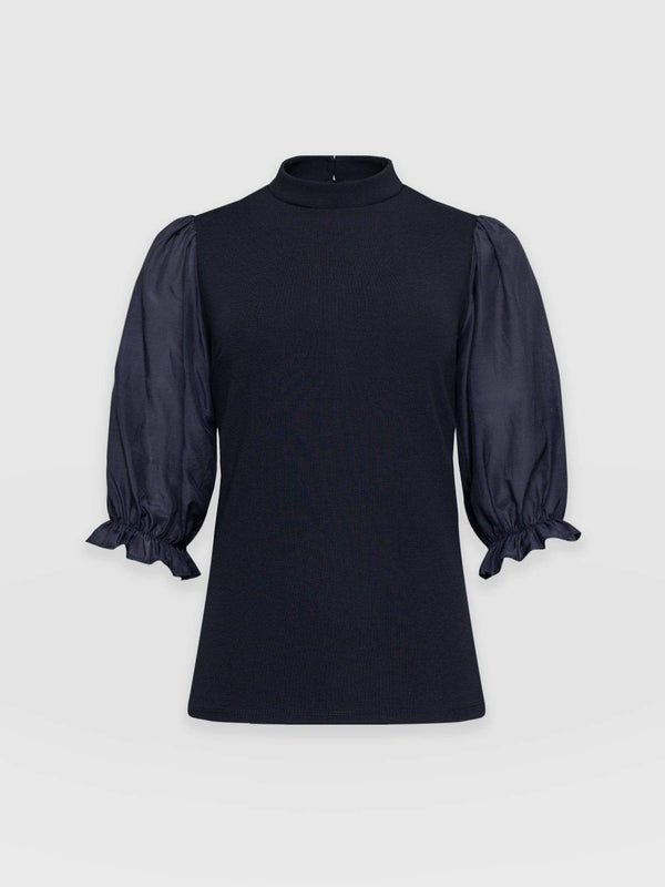 Penny Puff Sleeve Top Navy - Women's T-Shirts | Saint + Sofia® UK