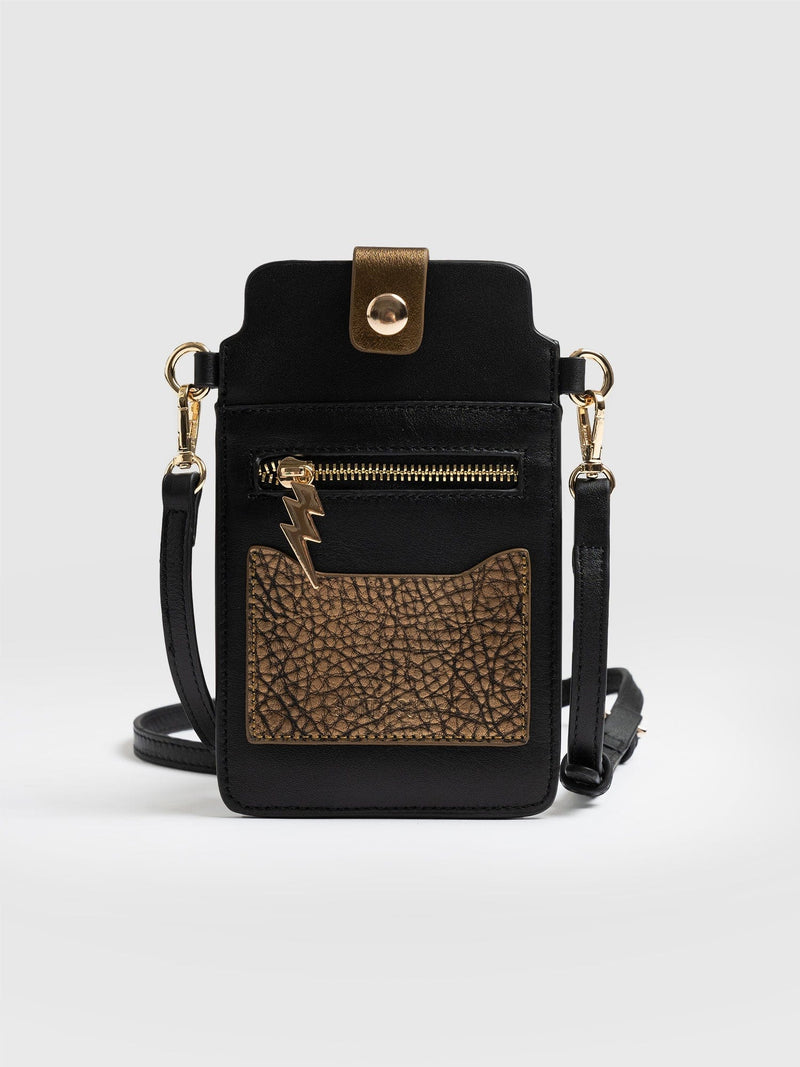 Pimlico Phone Bag Gold & Black - Women's Bags | Saint + Sofia® EU