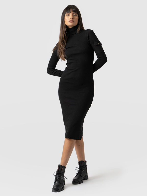 Pocket Roll Neck Dress Black - Women's Dresses | Saint + Sofia® EU
