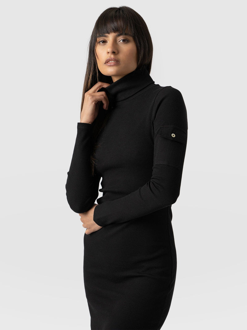 Pocket Roll Neck Dress Black - Women's Dresses | Saint + Sofia® EU