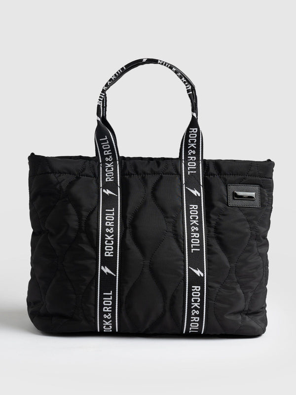 Quilted Tote Bag Black Rock & Roll - Women's Tote Bags | Saint + Sofia® EU