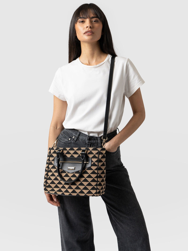 Regent Top Handle Handbag Brown/Black Pyramid - Women's Bags | Saint + Sofia® EU