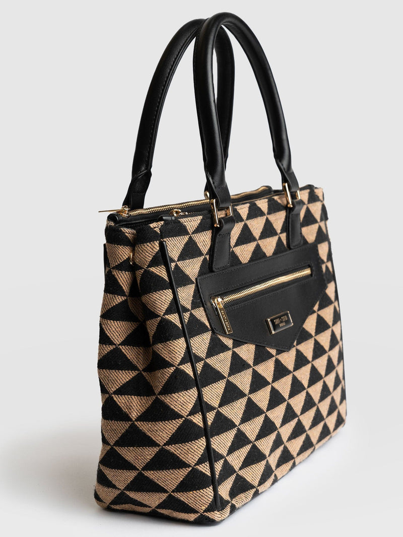 Regent Top Handle Handbag Brown/Black Pyramid - Women's Bags | Saint + Sofia® UK