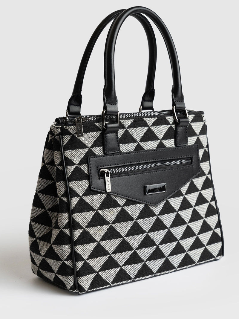 Regent Top Handle Handbag Cream/Black Pyramid - Women's Bags | Saint + Sofia® UK