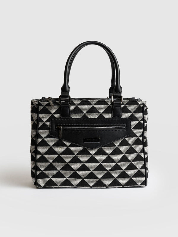 Regent Top Handle Handbag Cream/Black Pyramid - Women's Bags | Saint + Sofia® UK
