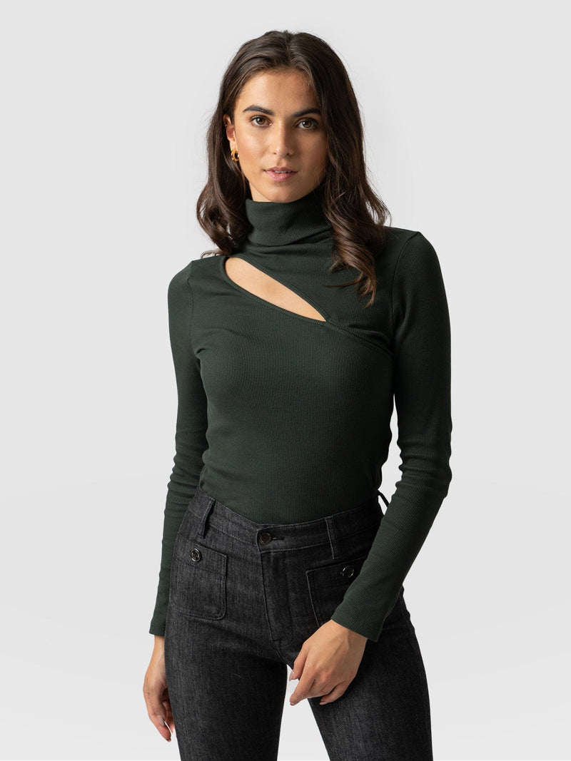 Reveal Roll Neck Bottle Green - Women's Sweaters | Saint + Sofia® EU