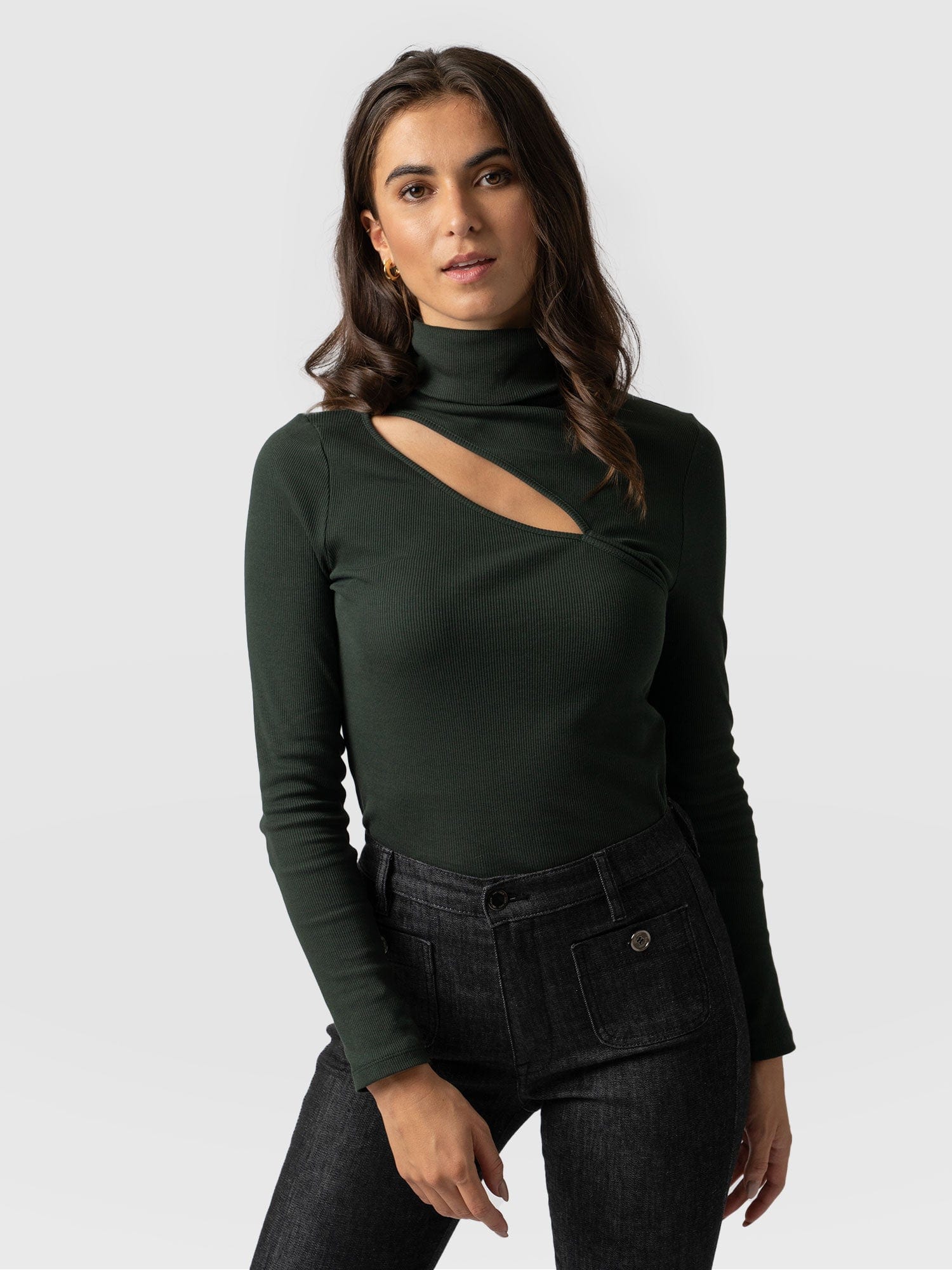 Reveal Roll Neck Bottle Green - Women's Sweaters | Saint + Sofia® UK