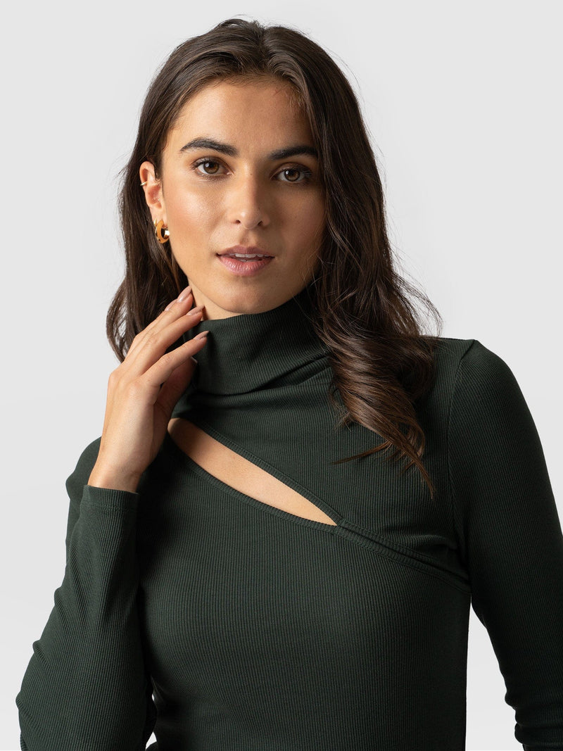 Reveal Roll Neck Bottle Green - Women's Sweaters | Saint + Sofia® UK