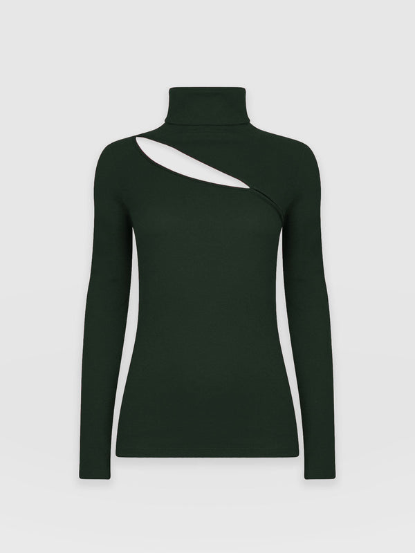 Reveal Roll Neck Bottle Green - Women's Sweaters | Saint + Sofia® UK