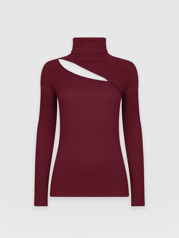 Reveal Roll Neck Burgundy - Women's Sweaters | Saint + Sofia® UK
