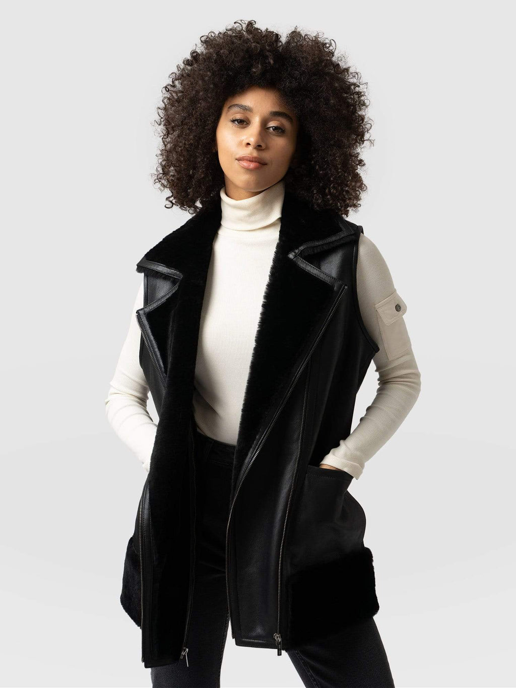 Ruby Reversible Shearling Gilet Black - Women's Leather Jackets
