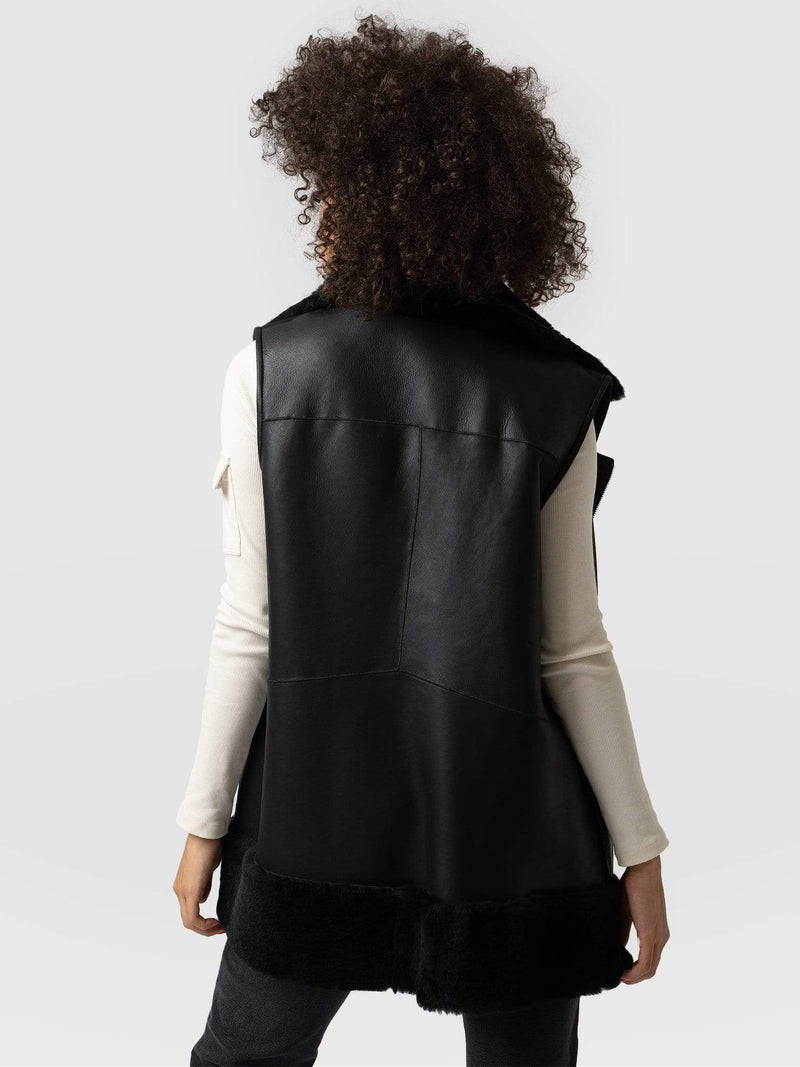 Ruby Reversible Shearling Gilet Black - Women's Leather Jackets | Saint + Sofia® USA