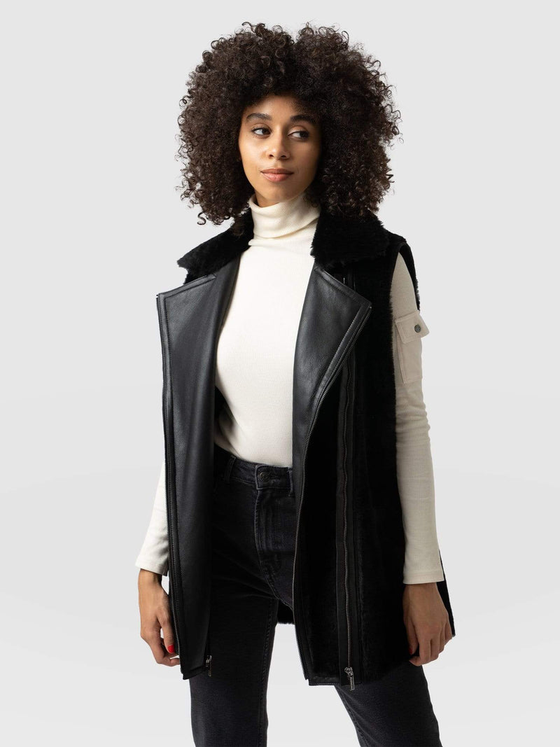 Ruby Reversible Shearling Gilet Black - Women's Leather Jackets | Saint + Sofia® USA