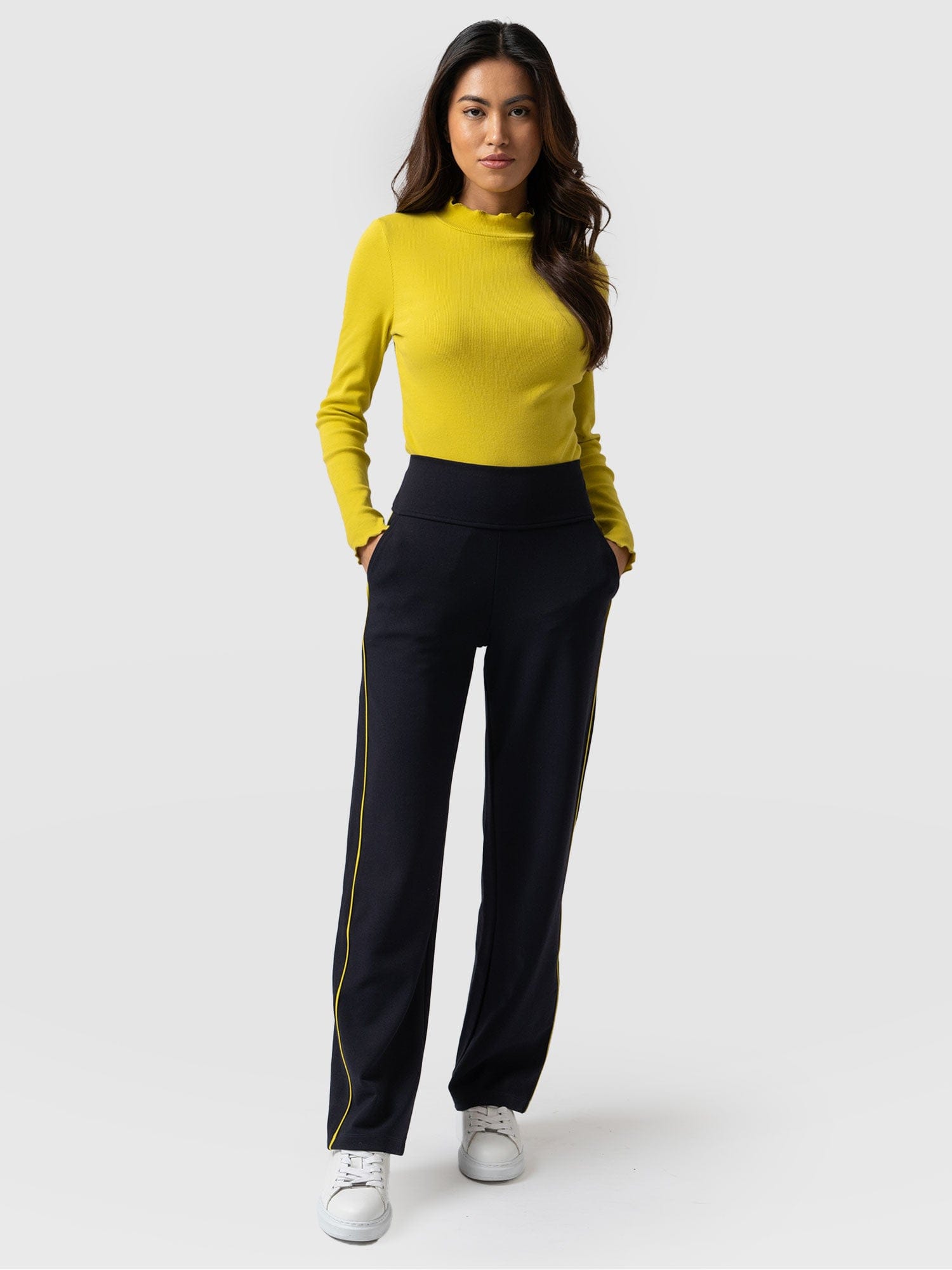 Runway Pant Navy with Lime Piping - Women's Trousers | Saint + Sofia® UK