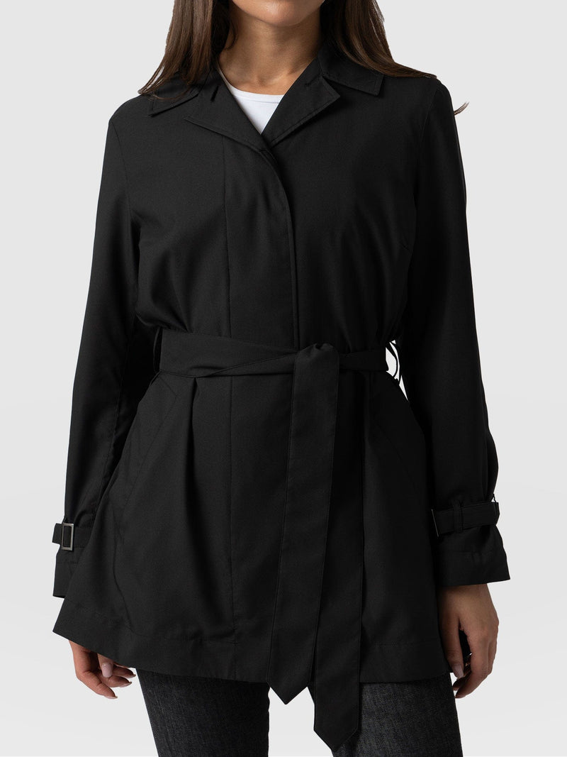 Short A Line Trench Coat Black - Women's Overcoats | Saint + Sofia® EU