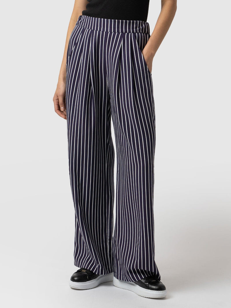 Sloane Pant Navy Mini Stripe - Women's Trousers | Saint + Sofia® EU