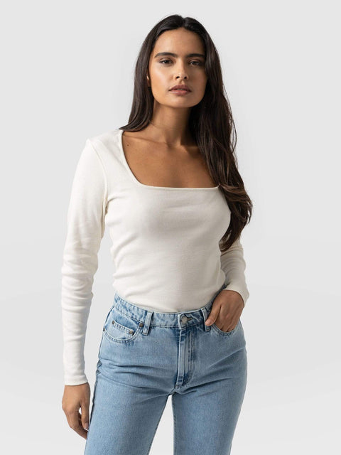 Sloane Ribbed Top Cream - Women's Tops | Saint + Sofia® EU